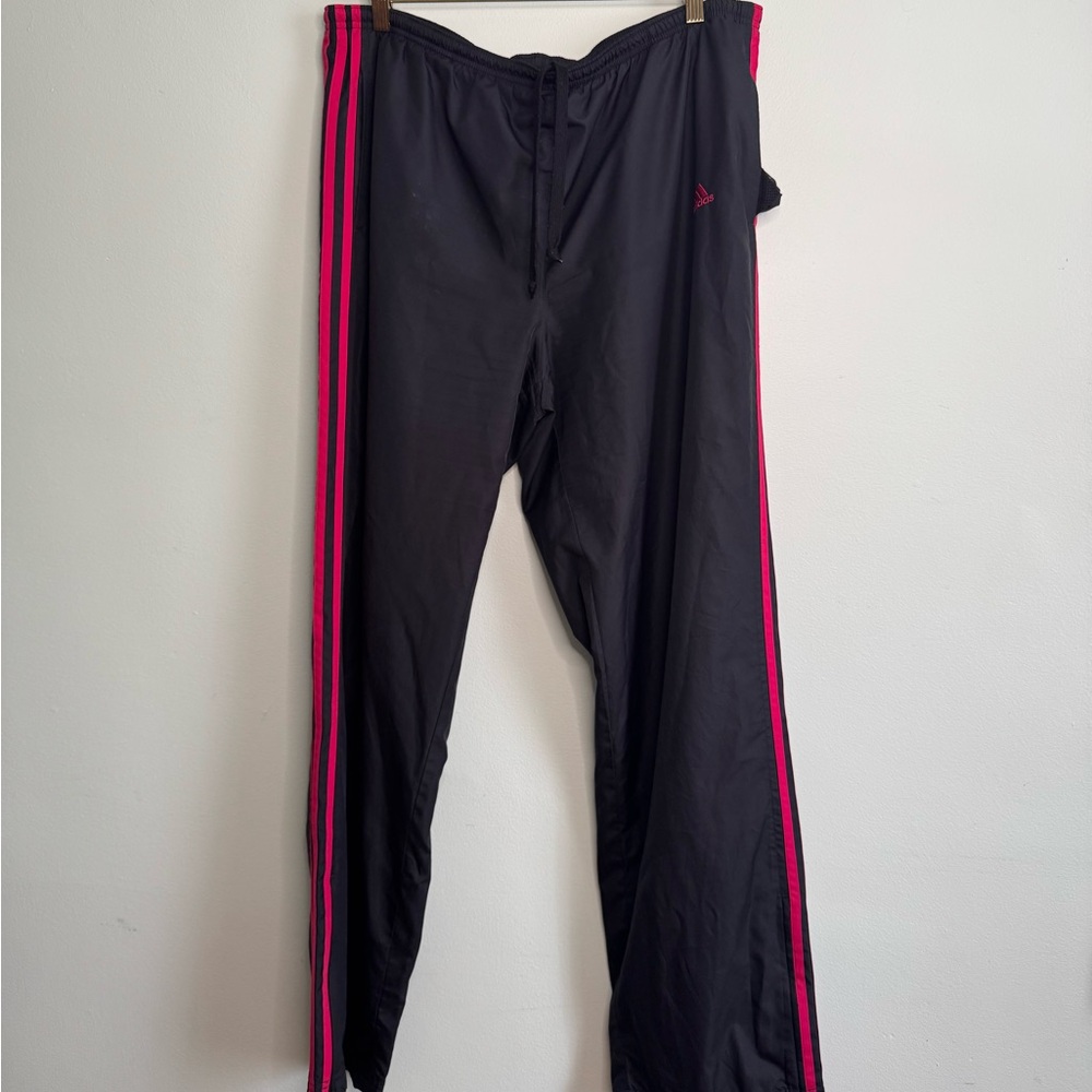 Women’s Adidas Black and Pink Track Pants (XL)